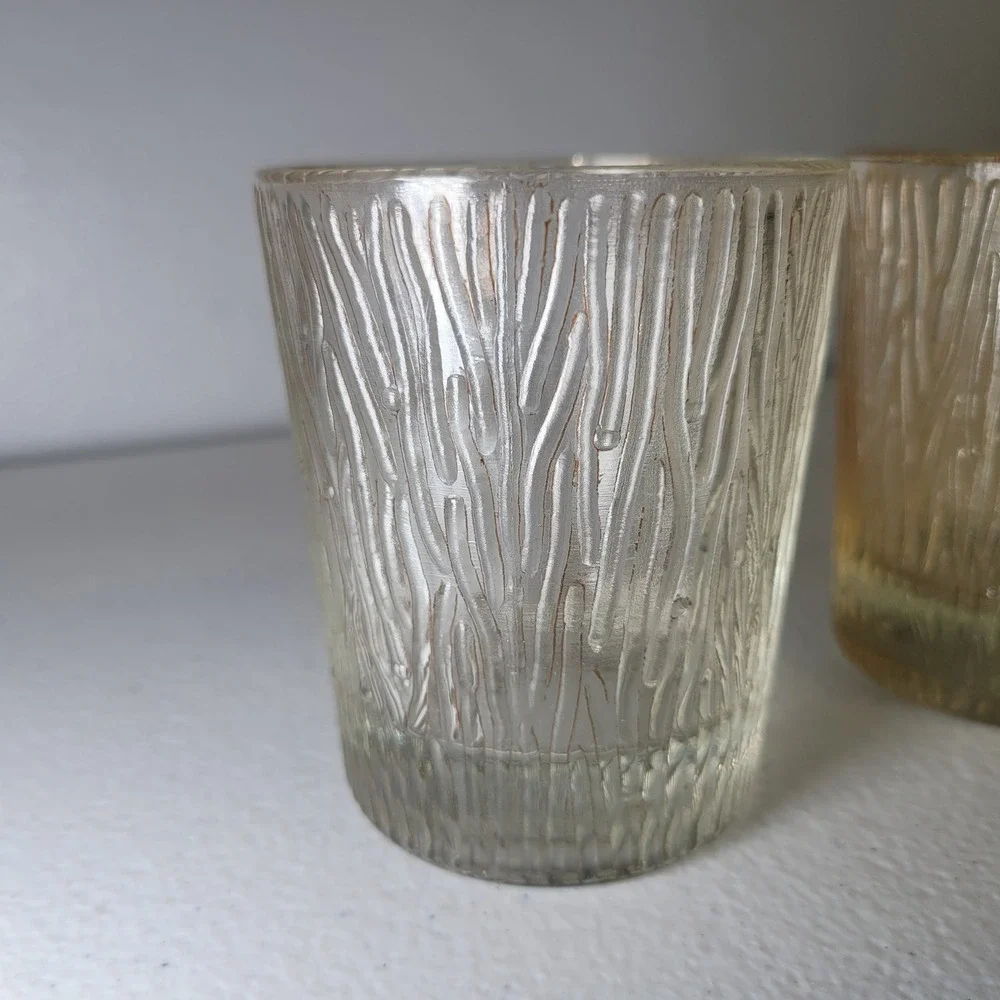 Vintage‎ Bark Wood Rustic Textured Glass Tumblers Set of 2 Clear Amber